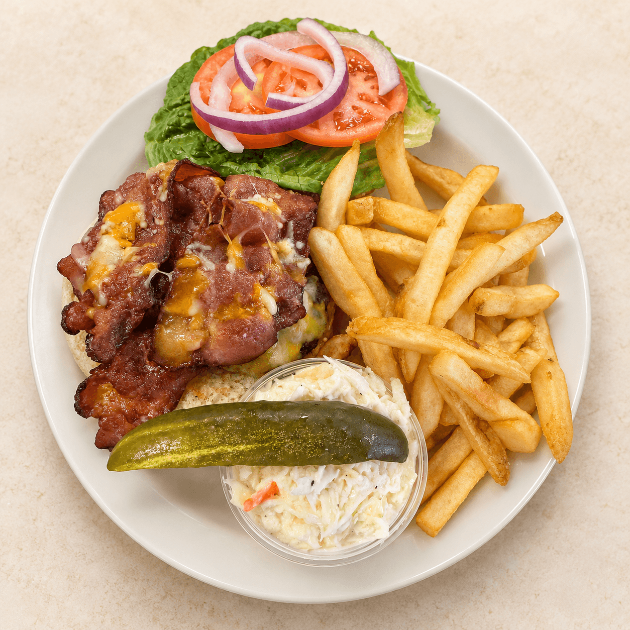 Bacon cheeseburger with fries